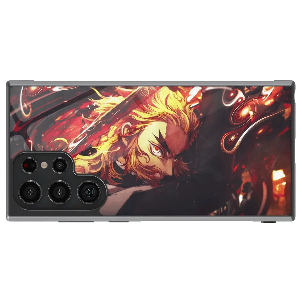Demon Slayer Kyojuro Flame Breathing Ninth Form Rengoku Tempered Glass Tough Samsung Case-Phone Case-Monkey Ninja-Galaxy S25-Glass Case-Monkey Ninja