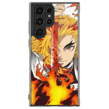 Demon Slayer Kyojuro Rengoku Flame Hashira Tempered Glass Tough Samsung Case-Phone Case-Monkey Ninja-Galaxy S25-Glass Case-Monkey Ninja