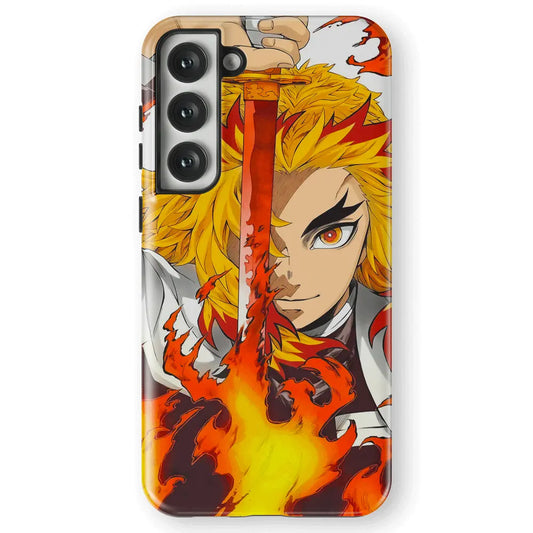 Demon Slayer Kyojuro Rengoku Flame Hashira Tempered Glass Tough Samsung Case-Phone Case-Monkey Ninja-Galaxy S25-Tough Case-Monkey Ninja