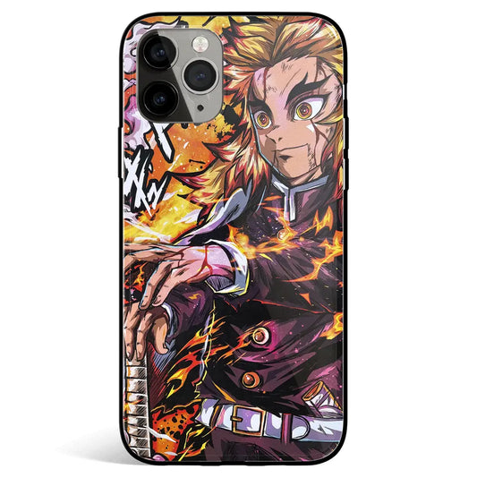 Demon Slayer Kyojuro Rengoku Street Style Tempered Glass Soft Silicone iPhone Case-Phone Case-Monkey Ninja-iPhone 17-Glass Case-Monkey Ninja