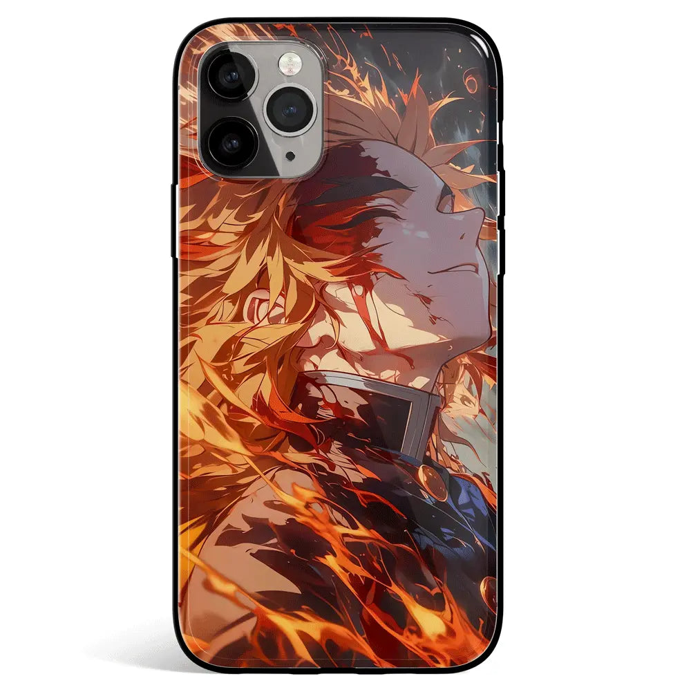 Demon Slayer Kyojuro Tempered Glass Soft Silicone iPhone Case-Phone Case-Monkey Ninja-iPhone 17-Glass Case-Monkey Ninja
