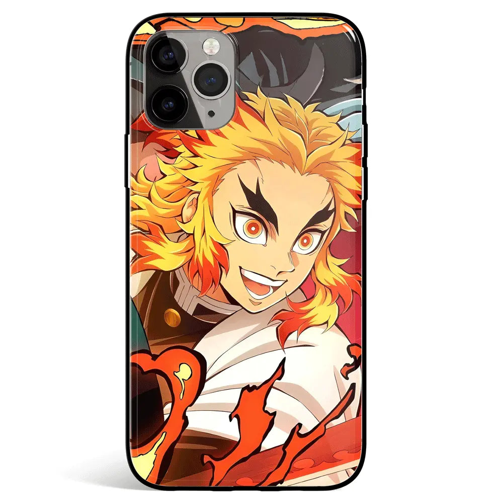Demon Slayer Kyojuro Tempered Glass Soft Silicone iPhone Case-Phone Case-Monkey Ninja-iPhone 17-Glass Case-Monkey Ninja