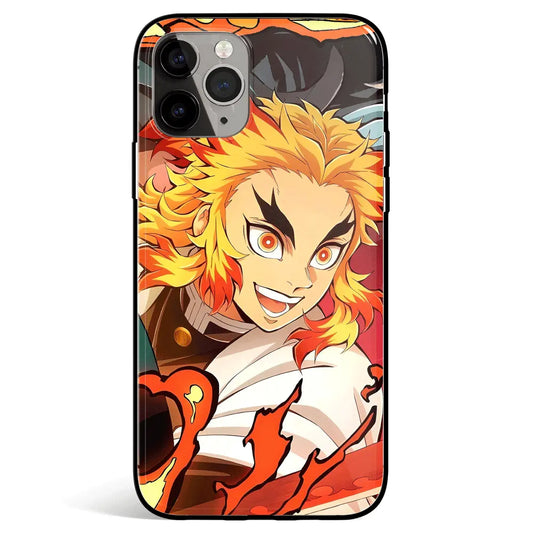 Demon Slayer Kyojuro Tempered Glass Soft Silicone iPhone Case-Phone Case-Monkey Ninja-iPhone 17-Glass Case-Monkey Ninja