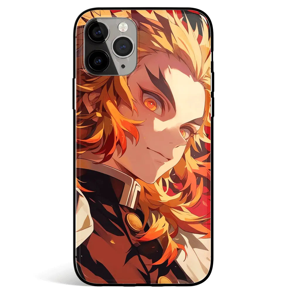 Demon Slayer Kyojuro Tempered Glass Soft Silicone iPhone Case-Phone Case-Monkey Ninja-iPhone 17-Glass Case-Monkey Ninja
