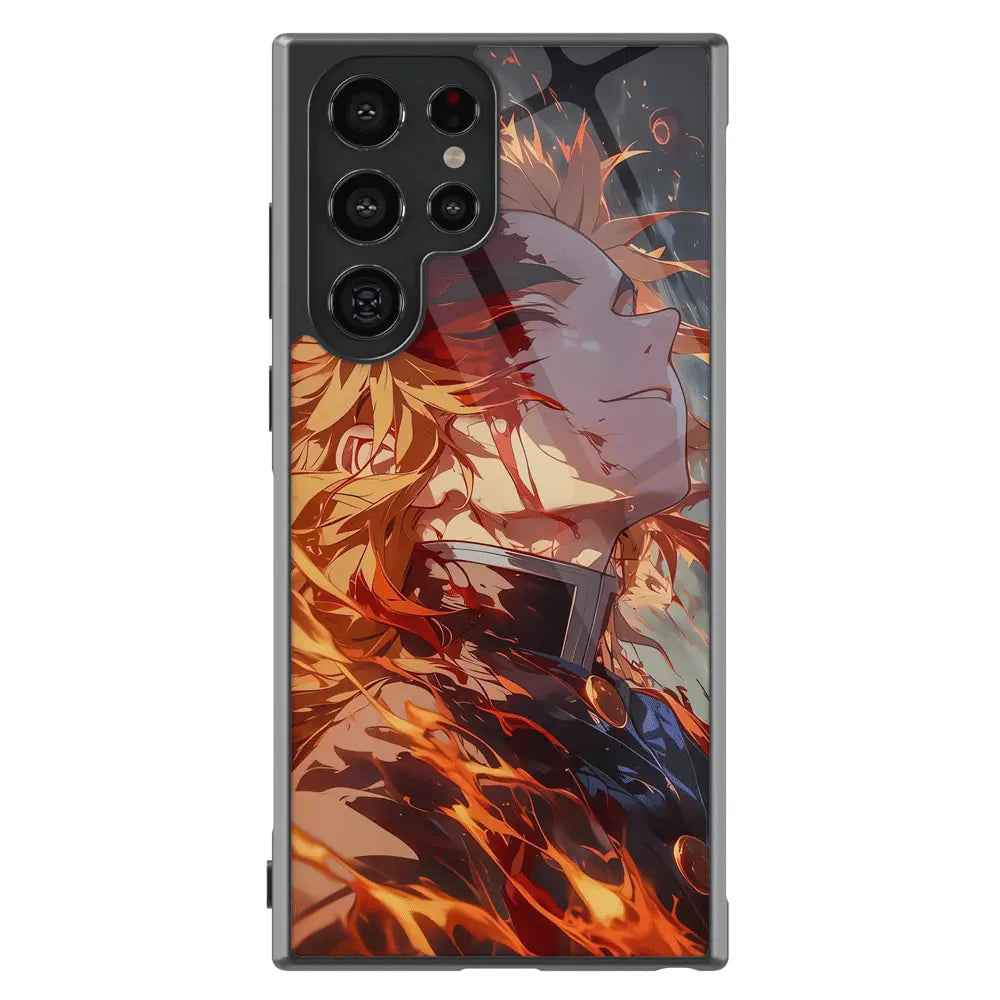 Demon Slayer Kyojuro Tempered Glass Tough Samsung Phone Case-Phone Case-Monkey Ninja-Galaxy S25-Glass Case-Monkey Ninja