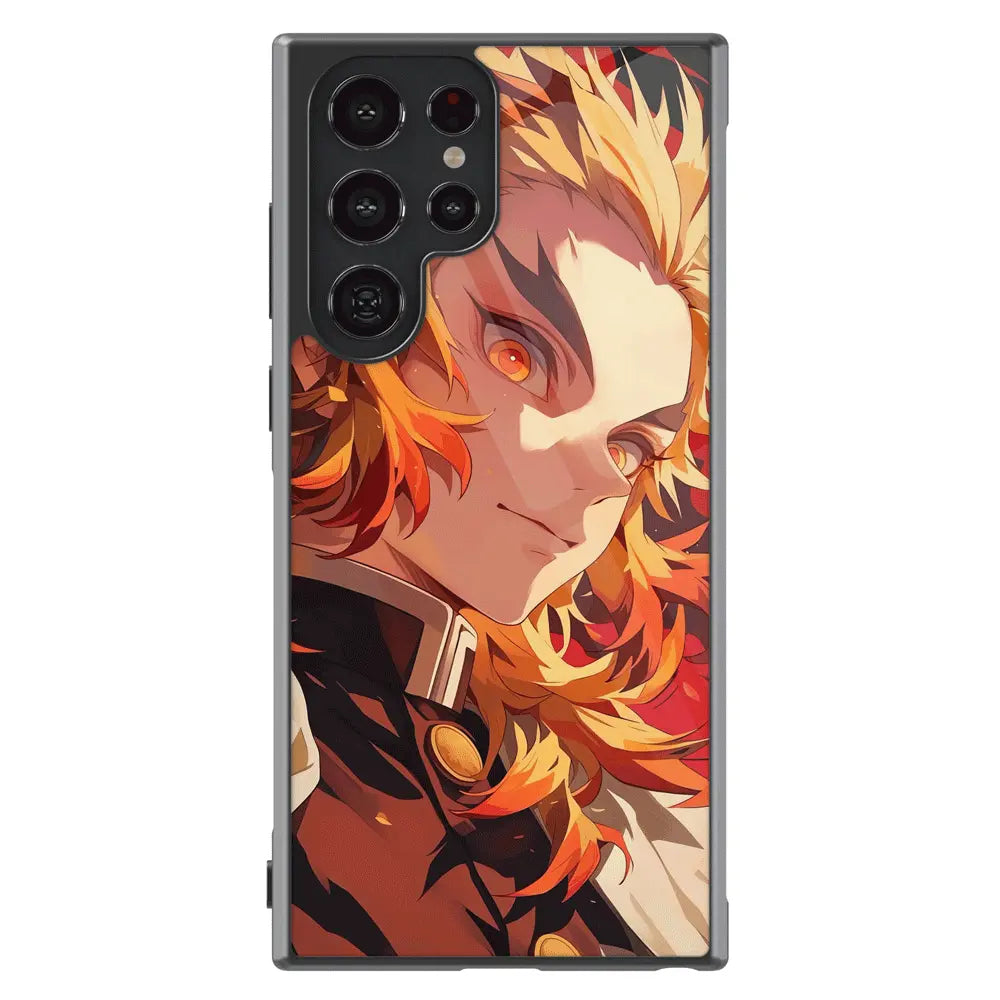 Demon Slayer Kyojuro Tempered Glass Tough Samsung Phone Case-Phone Case-Monkey Ninja-Galaxy S25-Glass Case-Monkey Ninja