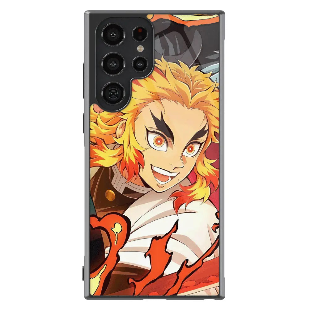 Demon Slayer Kyojuro Tempered Glass Tough Samsung Phone Case-Phone Case-Monkey Ninja-Galaxy S25-Glass Case-Monkey Ninja