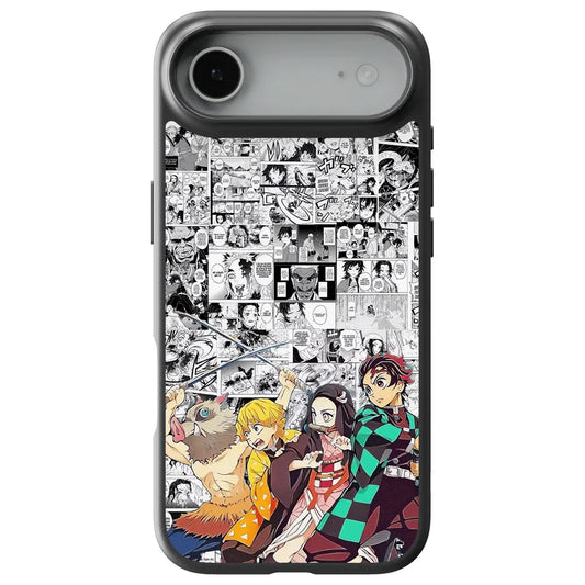 Demon Slayer Manga Collage Tempered Glass Soft Silicone iPhone Case-Phone Case-Monkey Ninja-iPhone 17-Glass Case-Monkey Ninja