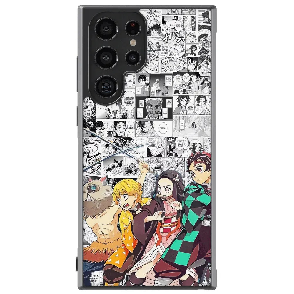 Demon Slayer Manga Collage Tempered Glass Tough Samsung Phone Case-Phone Case-Monkey Ninja-Galaxy S25-Glass Case-Monkey Ninja