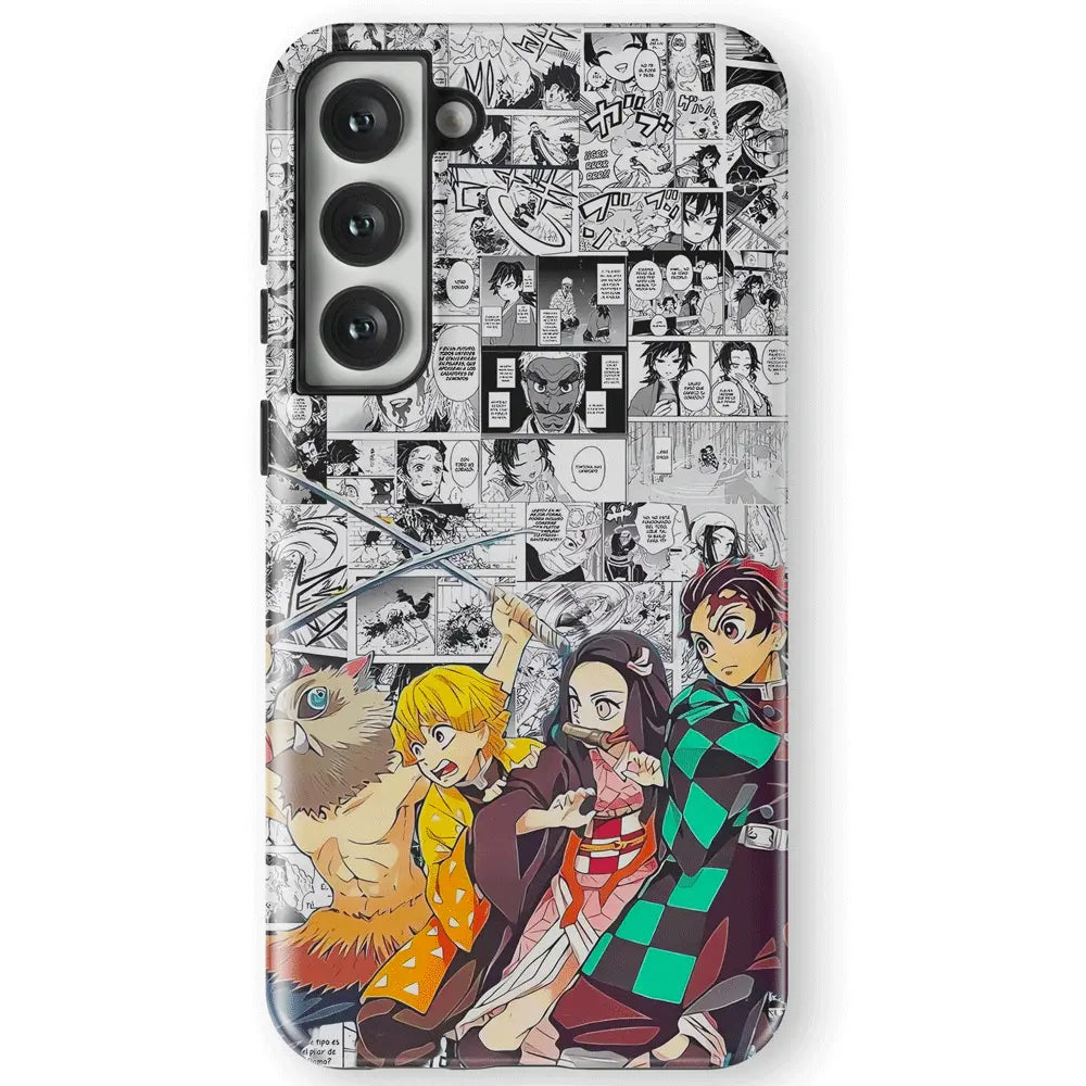 Demon Slayer Manga Collage Tempered Glass Tough Samsung Phone Case-Phone Case-Monkey Ninja-Galaxy S25-Glass Case-Monkey Ninja
