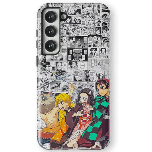 Demon Slayer Manga Collage Tempered Glass Tough Samsung Phone Case-Phone Case-Monkey Ninja-Galaxy S25-Glass Case-Monkey Ninja