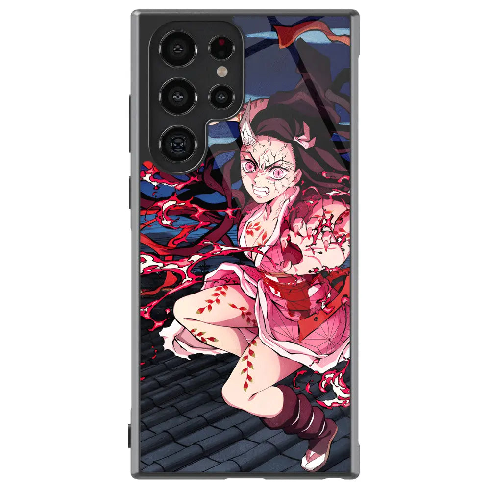 Demon Slayer Nezuko Demon Form Tempered Glass Tough Samsung Phone Case-Phone Case-Monkey Ninja-Galaxy S25-Glass Case-Monkey Ninja