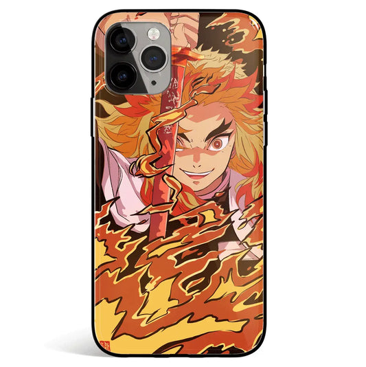 Demon Slayer Rengoku Fanart Tempered Glass Soft Silicone iPhone Case-Phone Case-Monkey Ninja-iPhone 17-Glass Case-Monkey Ninja