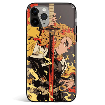 Demon Slayer Rengoku Sword Japanese Style Tempered Glass Soft Silicone iPhone Case-Phone Case-Monkey Ninja-iPhone 17-Glass Case-Monkey Ninja