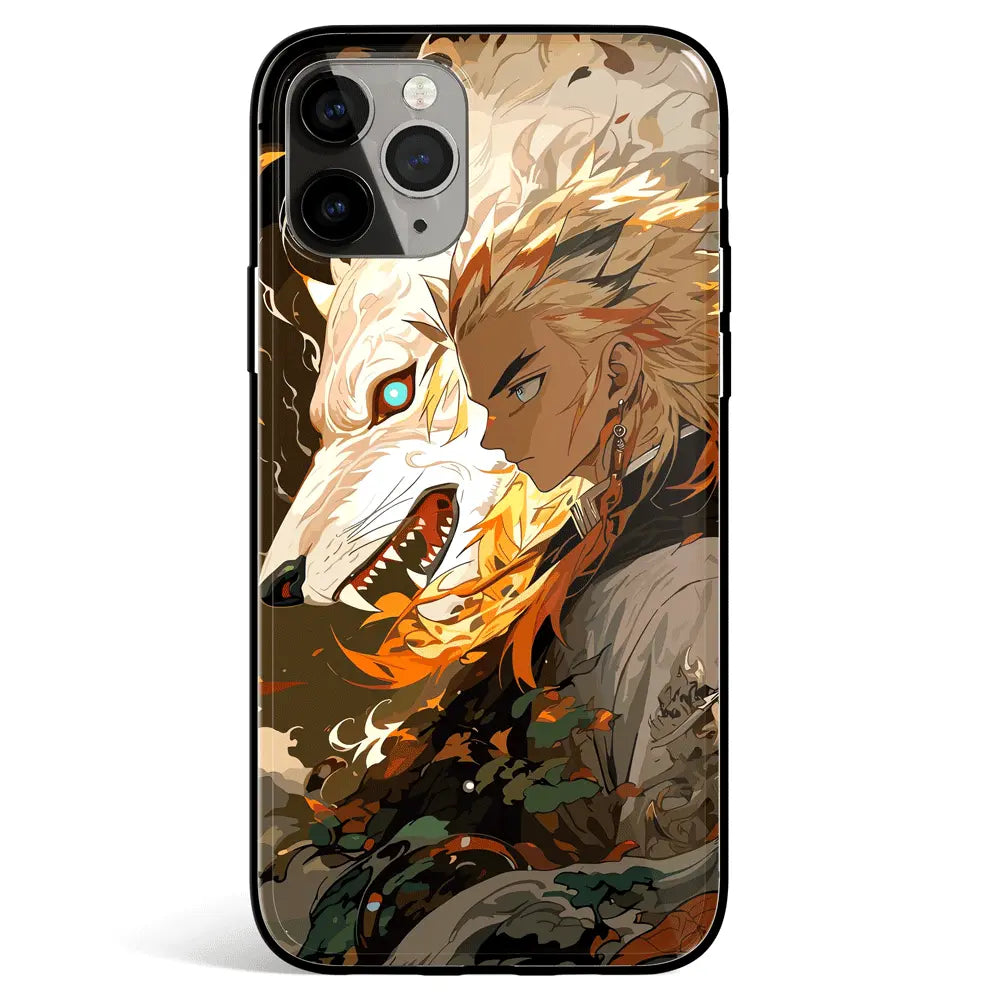 Demon Slayer Rengoku Wolf Tempered Glass Soft Silicone iPhone Case-Phone Case-Monkey Ninja-iPhone 17-Glass Case-Monkey Ninja