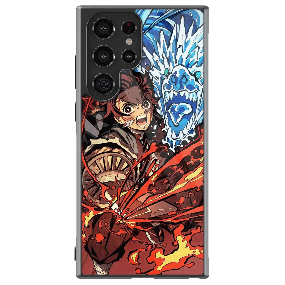 Demon Slayer Tanjiro Battle on the Infinite Train Tempered Glass Tough Samsung Case-Phone Case-Monkey Ninja-Galaxy S25-Glass Case-Monkey Ninja
