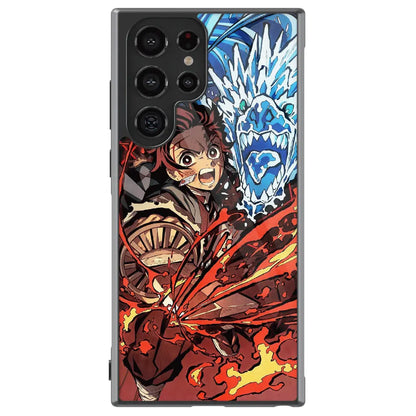 Demon Slayer Tanjiro Battle on the Infinite Train Tempered Glass Tough Samsung Case-Phone Case-Monkey Ninja-Galaxy S25-Glass Case-Monkey Ninja
