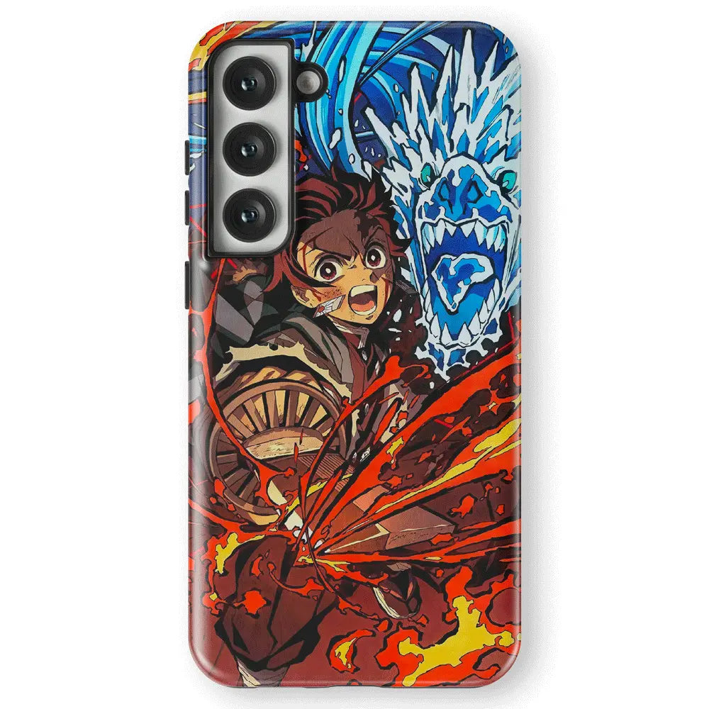 Demon Slayer Tanjiro Battle on the Infinite Train Tempered Glass Tough Samsung Case-Phone Case-Monkey Ninja-Galaxy S25-Tough Case-Monkey Ninja
