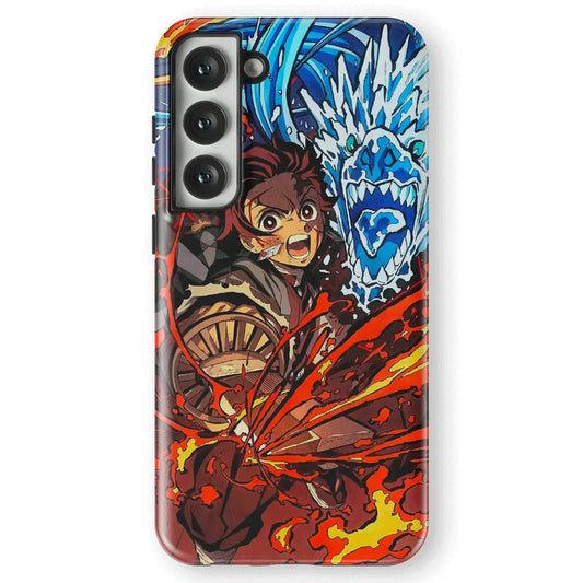 Demon Slayer Tanjiro Battle on the Infinite Train Tempered Glass Tough Samsung Case-Phone Case-Monkey Ninja-Galaxy S25-Tough Case-Monkey Ninja