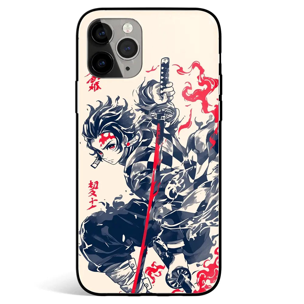 Demon Slayer Tanjiro Ink Painting Tempered Glass Soft Silicone iPhone Case-Phone Case-Monkey Ninja-iPhone 17-Glass Case-Monkey Ninja