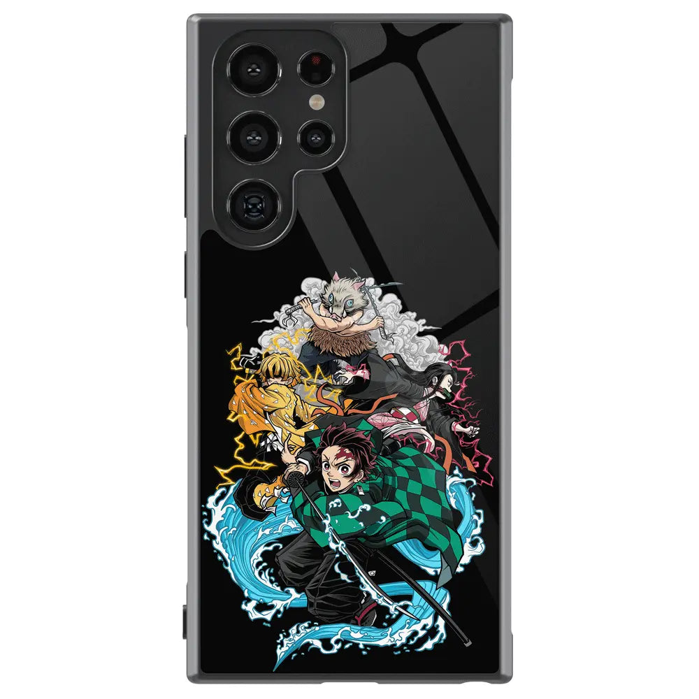 Demon Slayer Tanjiro Inosuke Zenitsu Nezuko Tempered Glass Tough Samsung Case-Phone Case-Monkey Ninja-Galaxy S25-Glass Case-Monkey Ninja