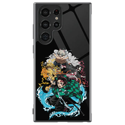 Demon Slayer Tanjiro Inosuke Zenitsu Nezuko Tempered Glass Tough Samsung Case-Phone Case-Monkey Ninja-Galaxy S25-Glass Case-Monkey Ninja