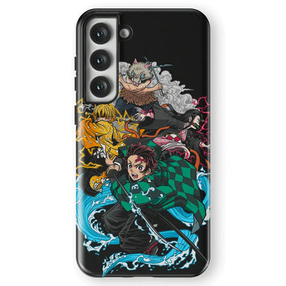 Demon Slayer Tanjiro Inosuke Zenitsu Nezuko Tempered Glass Tough Samsung Case-Phone Case-Monkey Ninja-Galaxy S25-Tough Case-Monkey Ninja