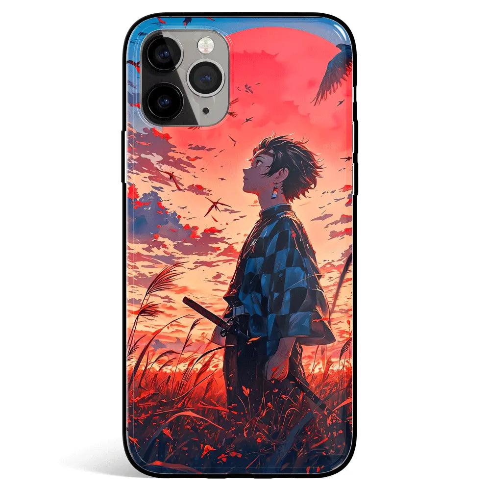 Demon Slayer Tanjiro Japanese Style Tempered Glass Soft Silicone iPhone Case-Phone Case-Monkey Ninja-iPhone 17-Glass Case-Monkey Ninja