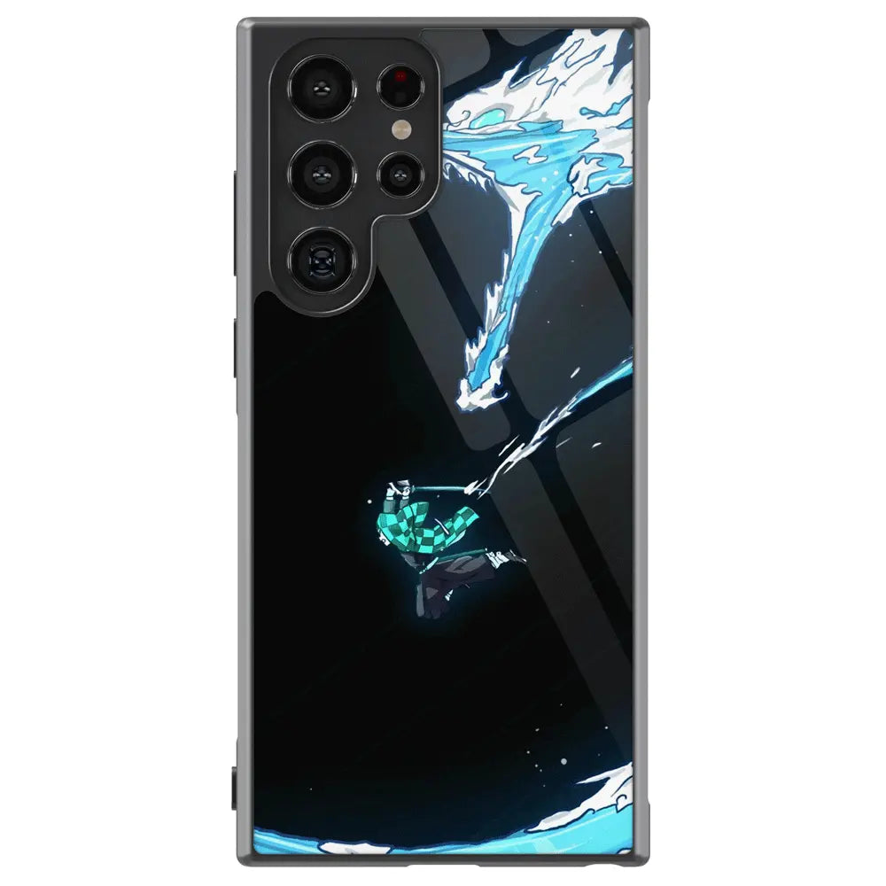 Demon Slayer Tanjiro Water One Hashira Tempered Glass Tough Soft Silicone Samsung Case-Phone Case-Monkey Ninja-Galaxy S25-Glass Case-Monkey Ninja