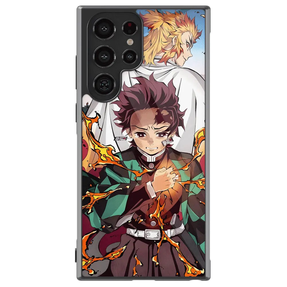 Demon Slayer Tanjiro and Kypjuro Tempered Glass Tough Samsung Case-Phone Case-Monkey Ninja-Galaxy S25-Glass Case-Monkey Ninja