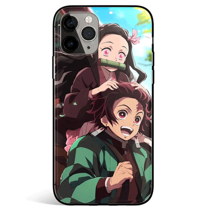 Demon Slayer Tanjiro and Nezuko Tempered Glass Soft Silicone iPhone Case-Phone Case-Monkey Ninja-iPhone 17-Glass Case-Monkey Ninja
