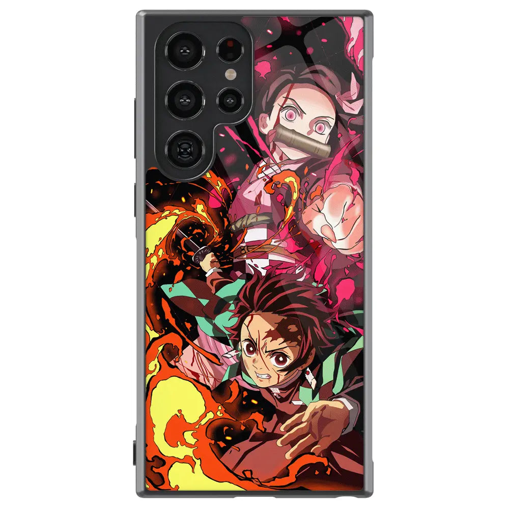Demon Slayer Tanjiro and Nezuko Tempered Glass Tough Samsung Case-Phone Case-Monkey Ninja-Galaxy S25-Glass Case-Monkey Ninja