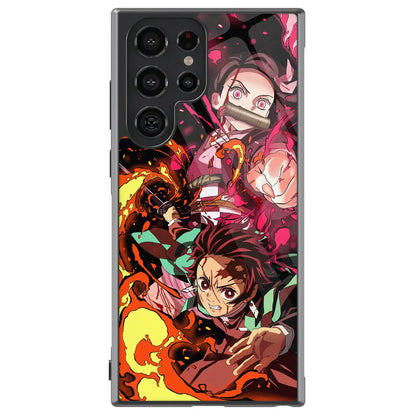 Demon Slayer Tanjiro and Nezuko Tempered Glass Tough Samsung Case-Phone Case-Monkey Ninja-Galaxy S25-Glass Case-Monkey Ninja