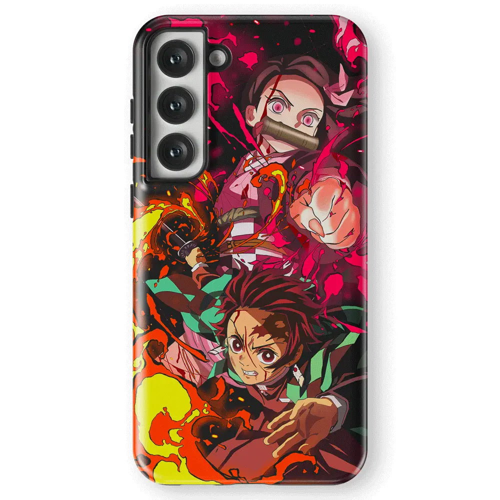 Demon Slayer Tanjiro and Nezuko Tempered Glass Tough Samsung Case-Phone Case-Monkey Ninja-Galaxy S25-Tough Case-Monkey Ninja
