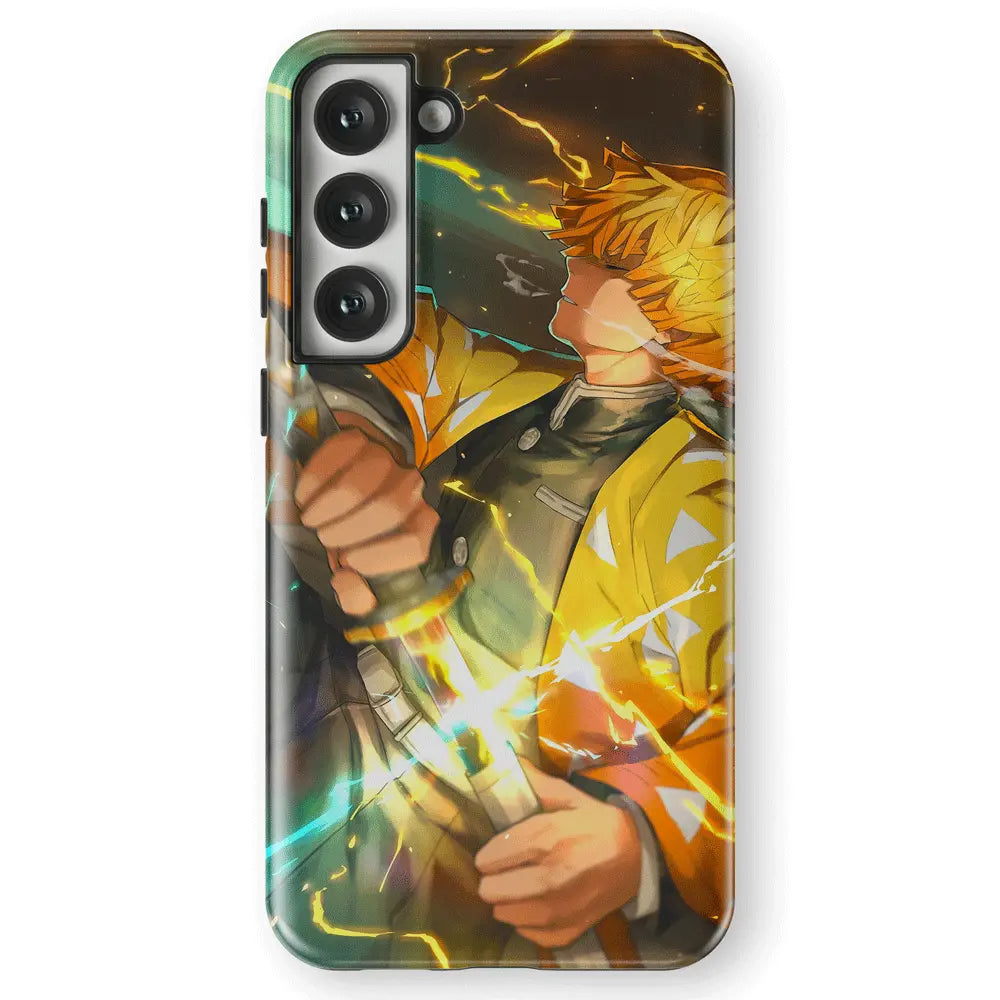 Demon Slayer Zenitsu Agatsuma Thunder Breathing Tempered Glass Tough Samsung Case-Phone Case-Monkey Ninja-Galaxy S25-Tough Case-Monkey Ninja