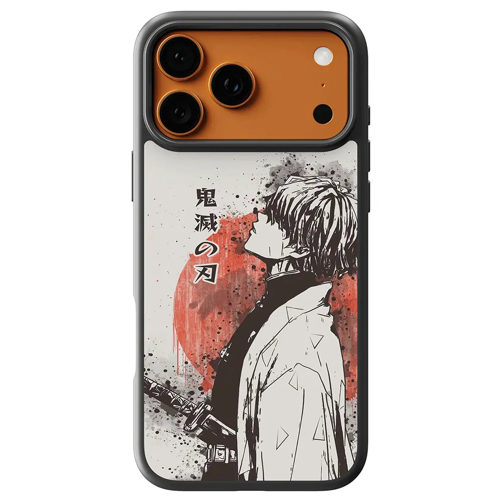Demon Slayer Zenitsu Japanese Ink Painting Tempered Glass Soft Silicone iPhone Case-Phone Case-Monkey Ninja-iPhone 17-Glass Case-Monkey Ninja
