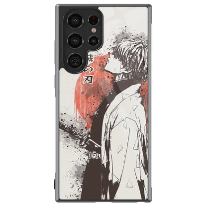 Demon Slayer Zenitsu Japanese Ink Painting Tempered Glass Tough Soft Silicone Samsung Case-Phone Case-Monkey Ninja-Galaxy S25-Glass Case-Monkey Ninja