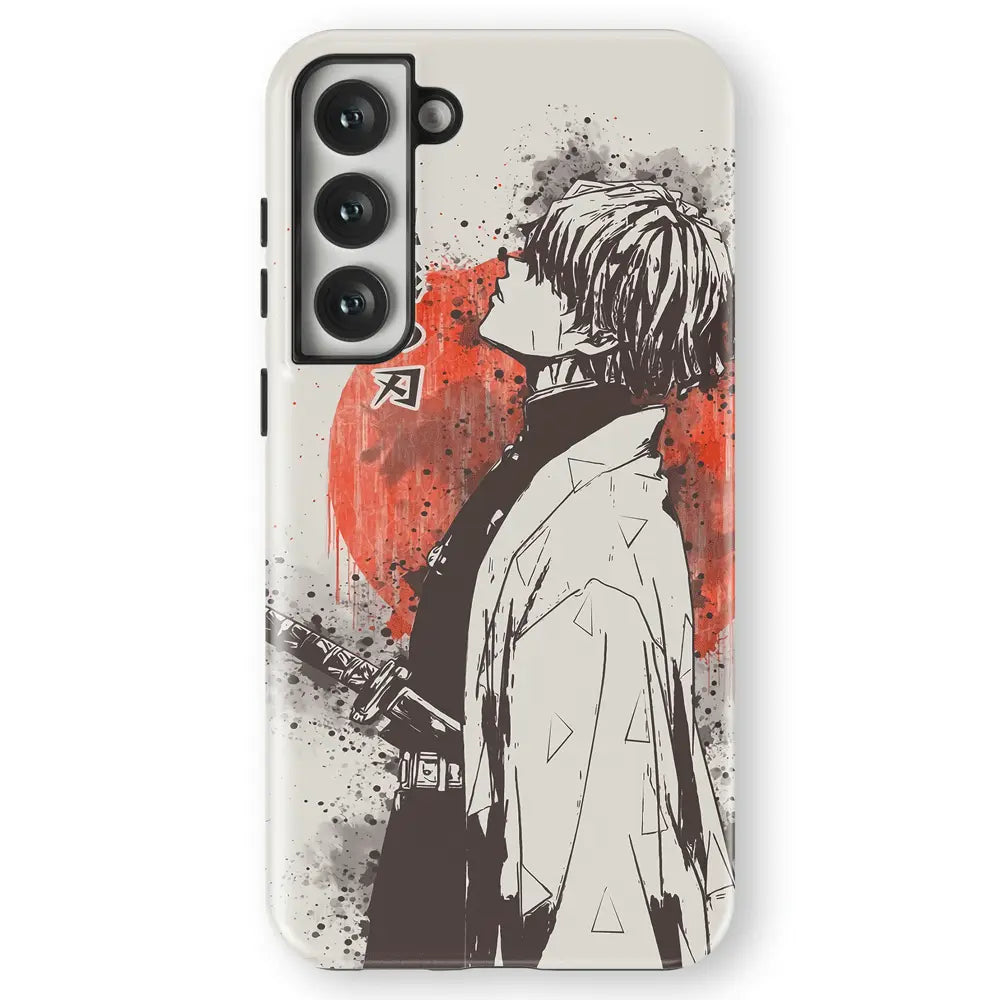 Demon Slayer Zenitsu Japanese Ink Painting Tempered Glass Tough Soft Silicone Samsung Case-Phone Case-Monkey Ninja-Galaxy S25-Tough Case-Monkey Ninja