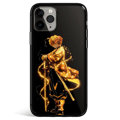 Demon Slayer Zenitsu Tempered Glass Soft Silicone iPhone Case-Phone Case-Monkey Ninja-iPhone 17-Glass Case-Monkey Ninja