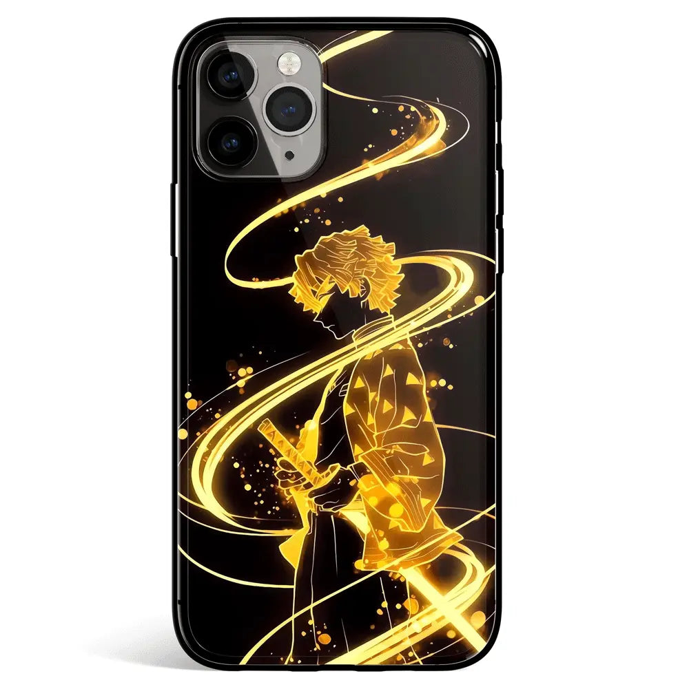 Demon Slayer Zenitsu Tempered Glass Soft Silicone iPhone Case-Phone Case-Monkey Ninja-iPhone 17-Glass Case-Monkey Ninja
