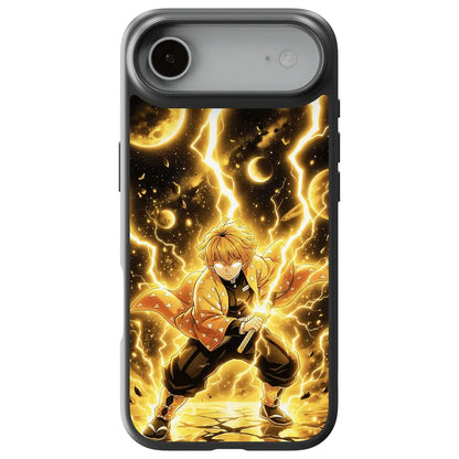 Demon Slayer Zenitsu Thunder Breathing Tempered Glass Soft Silicone iPhone Case-Phone Case-Monkey Ninja-iPhone 17-Glass Case-Monkey Ninja