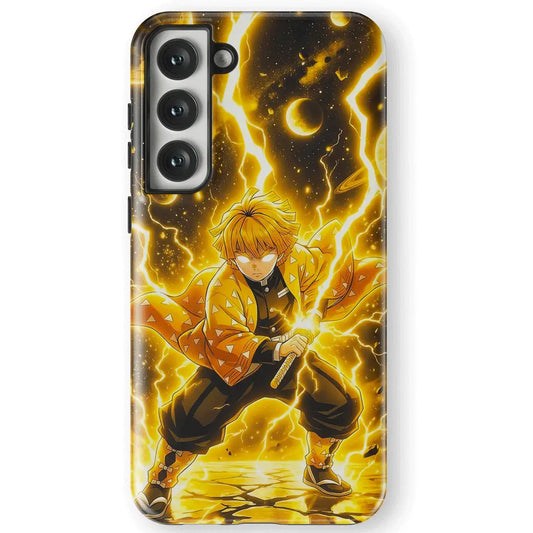 Demon Slayer Zenitsu Thunder Breathing Tempered Glass Tough Samsung Phone Case-Phone Case-Monkey Ninja-Galaxy S25-Glass Case-Monkey Ninja