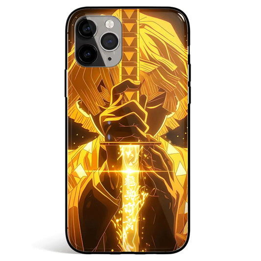 Demon Slayer Zenitsu Trurder Brething Sword Tempered Glass Soft Silicone iPhone Case-Phone Case-Monkey Ninja-iPhone 17-Glass Case-Monkey Ninja