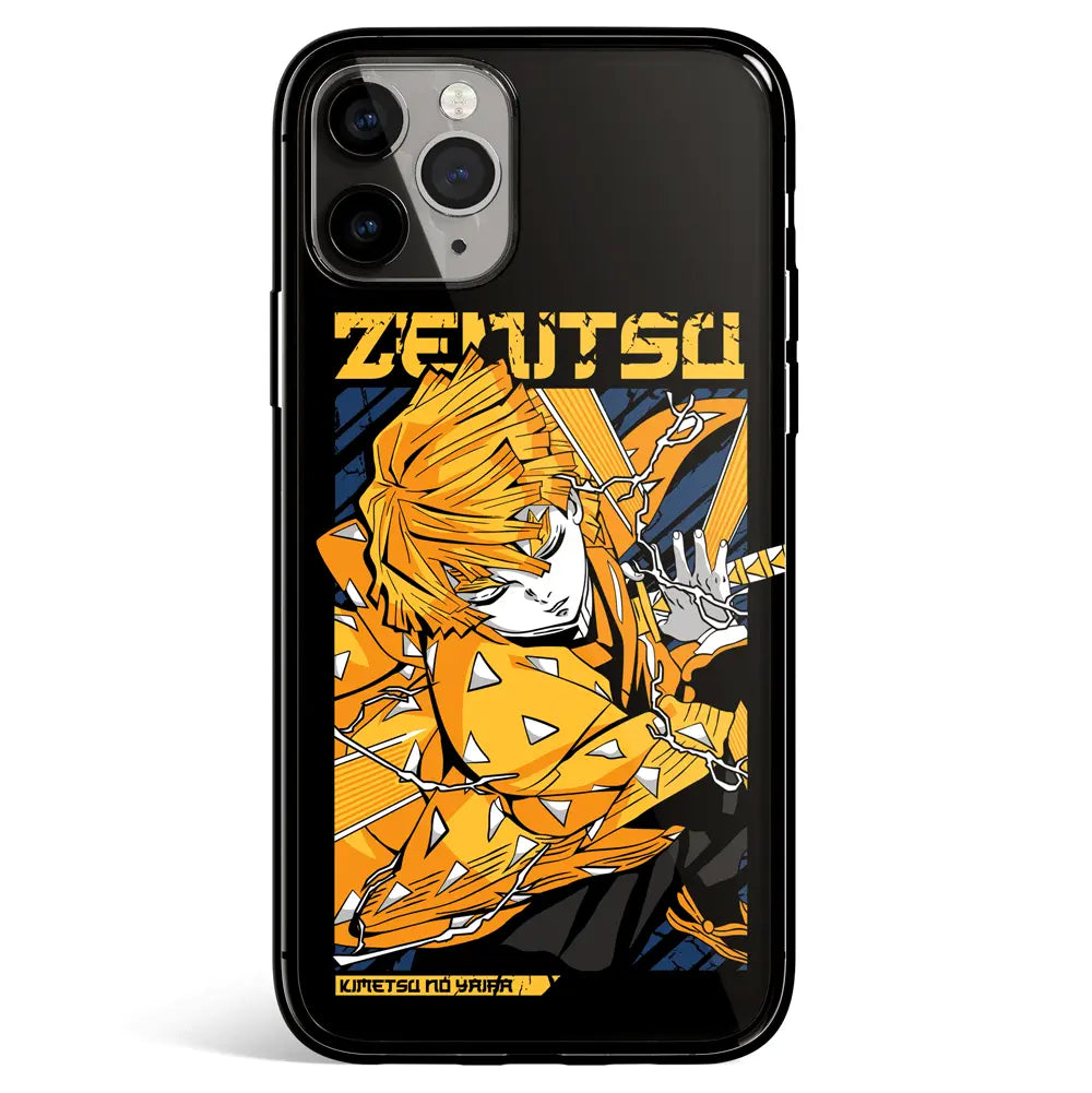 Demon Slayer Zenitsu Trurder Brething Yellow Tempered Glass Soft Silicone iPhone Case-Phone Case-Monkey Ninja-iPhone 17-Glass Case-Monkey Ninja