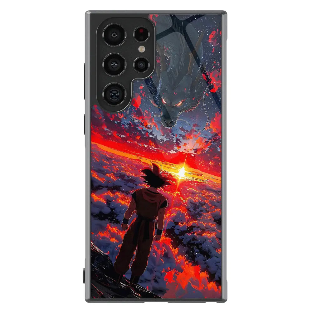 Dragon Ball Goku and Shenron Tempered Glass Tough Samsung Phone Case-Phone Case-Monkey Ninja-Galaxy S25-Glass Case-Monkey Ninja