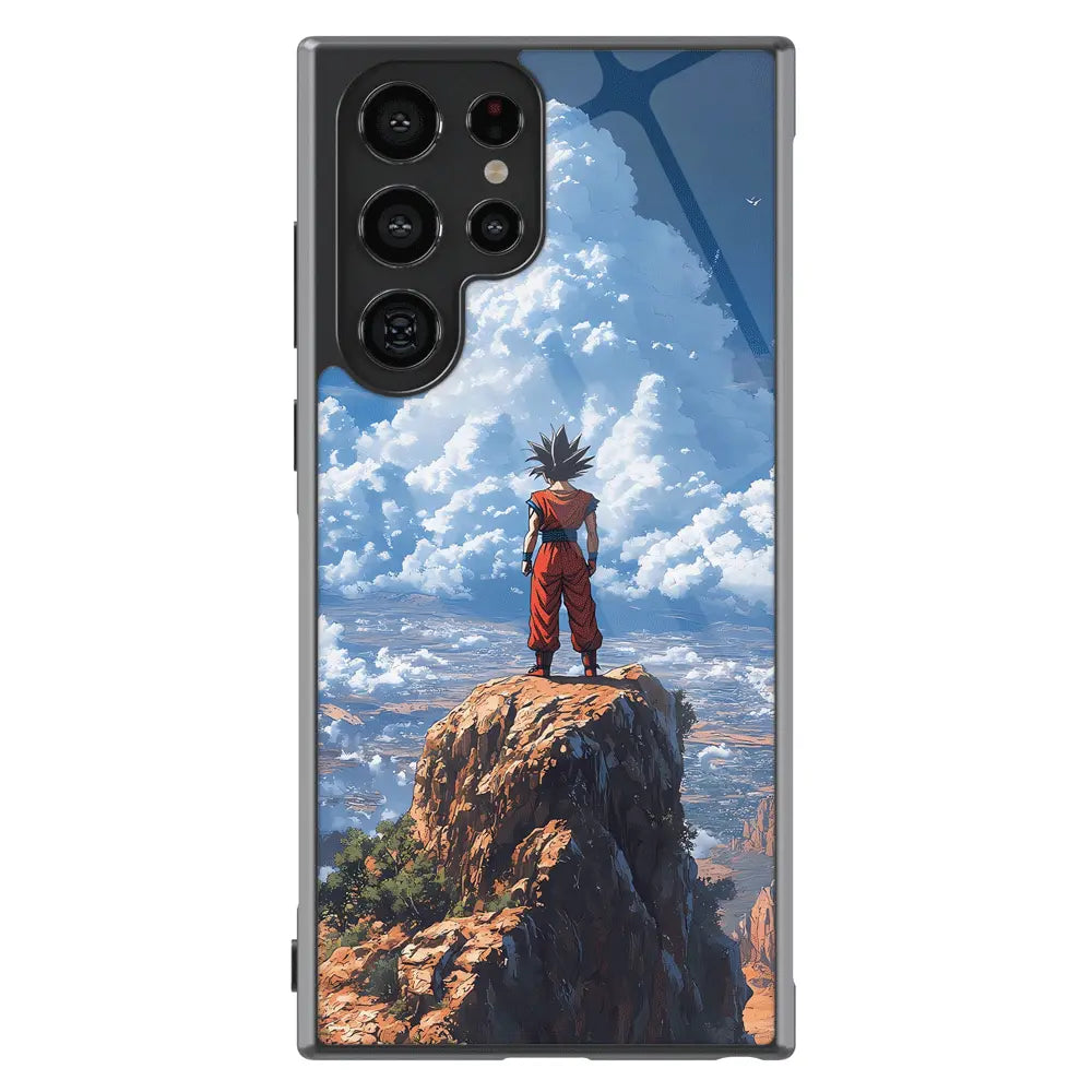Dragon Ball Goku on the Peak Tempered Glass Tough Samsung Phone Case-Phone Case-Monkey Ninja-Galaxy S25-Glass Case-Monkey Ninja