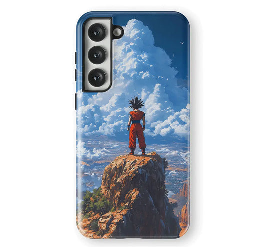 Dragon Ball Goku on the Peak Tempered Glass Tough Samsung Phone Case-Phone Case-Monkey Ninja-Galaxy S25-Tough Case-Monkey Ninja