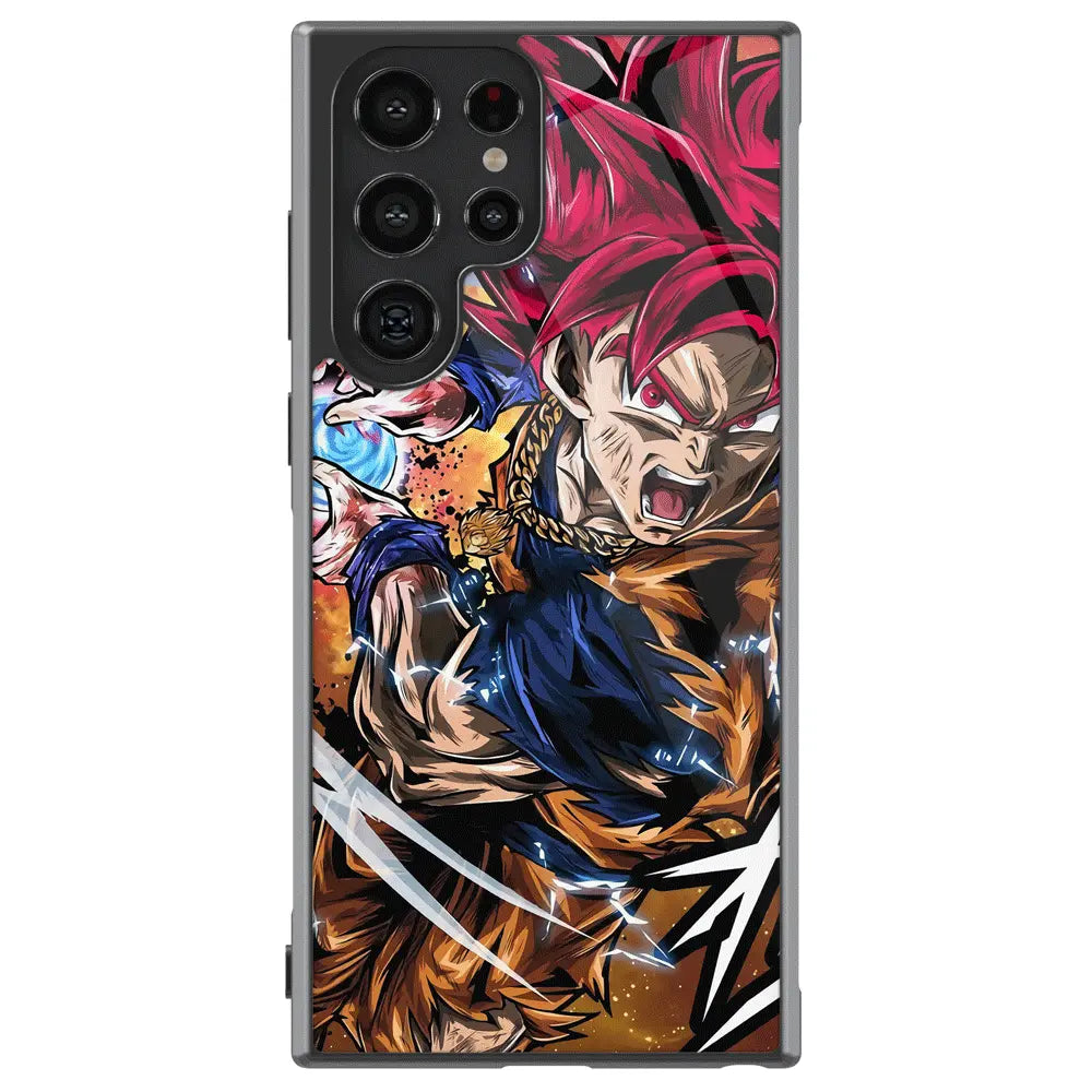 Dragon Ball Red Hair Goku Tempered Glass Tough Samsung Case-Phone Case-Monkey Ninja-Galaxy S25-Glass Case-Monkey Ninja