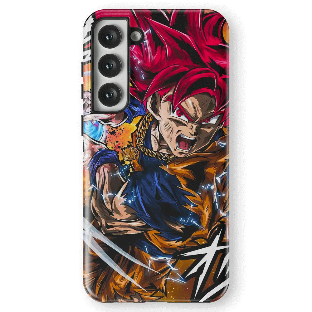 Dragon Ball Red Hair Goku Tempered Glass Tough Samsung Case-Phone Case-Monkey Ninja-Galaxy S25-Tough Case-Monkey Ninja