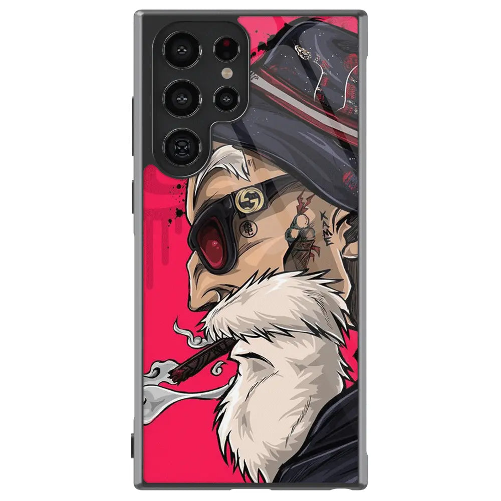 Hand-Drawn Master Roshi Red Tempered Glass Tough Samsung Case-Phone Case-Monkey Ninja-Galaxy S25-Glass Case-Monkey Ninja